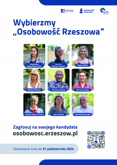 Plakat przedstawiający kandydatów plebiscytu "Osobowość Rzeszowa"