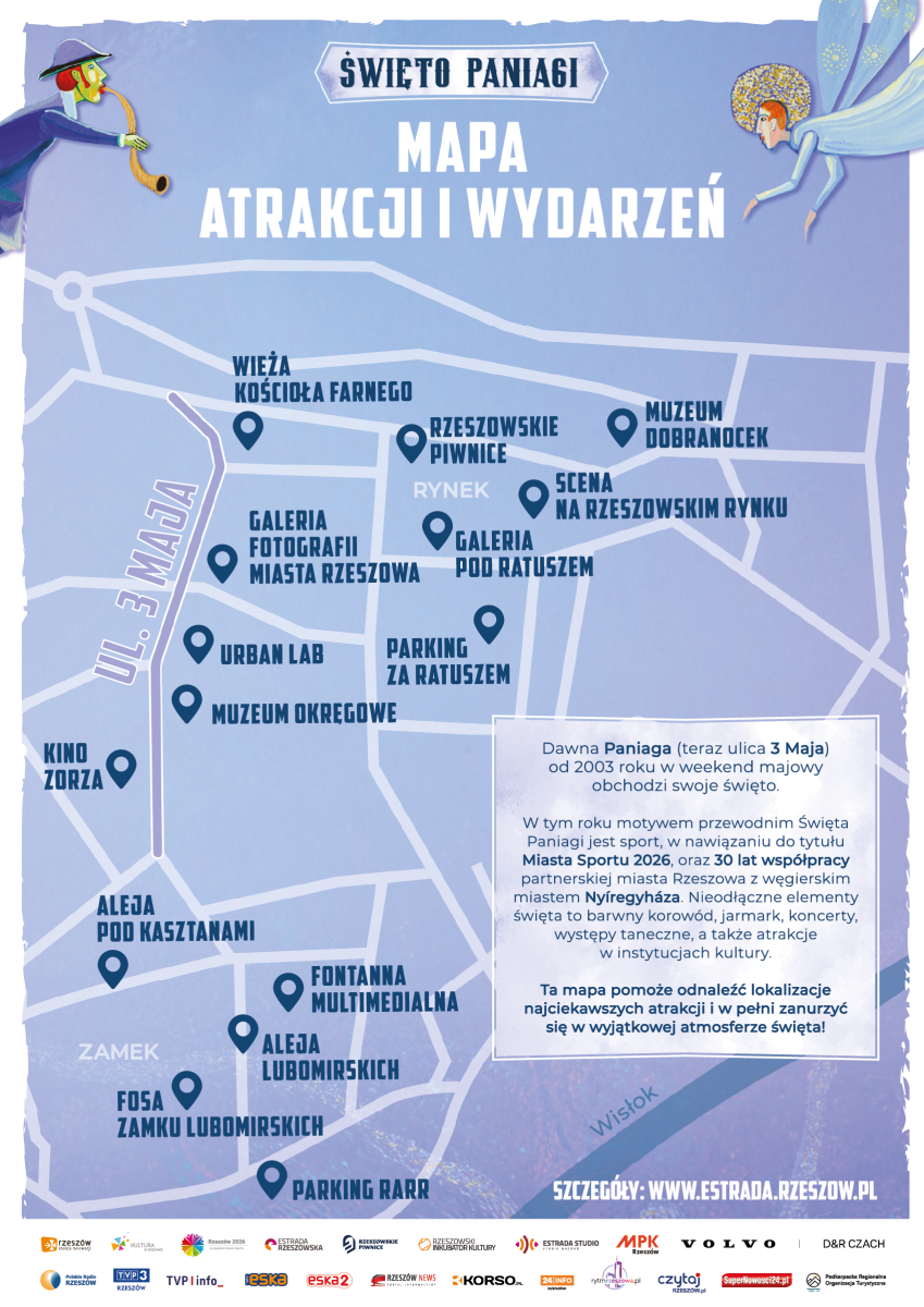 plakat z mapką lokalizacji wydarzeń w ramach Święta Paniagi