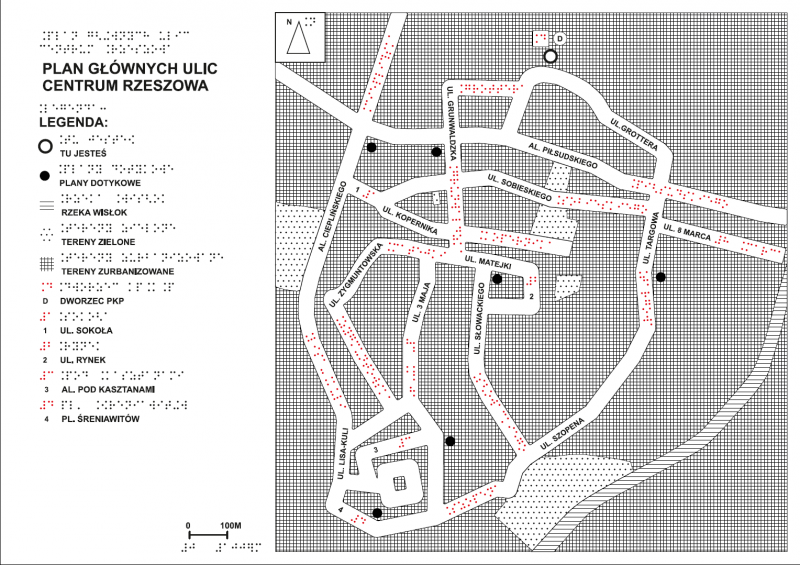 Strona przewodnika po mieście napisany alfabetem Braille?a