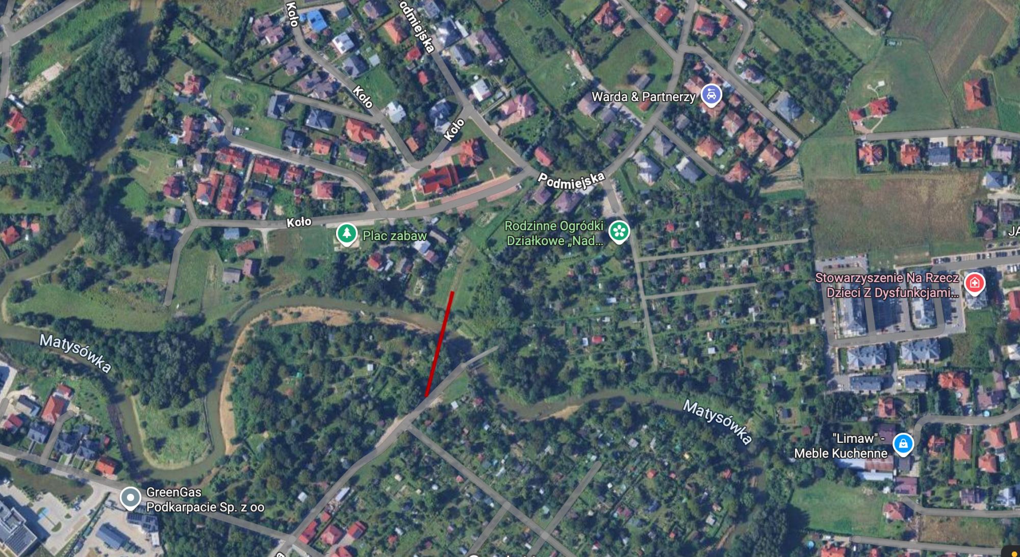 Lokalizacja kładki nad rzeką Strug w Rzeszowie